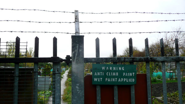 Anti-climb paint, Mudchute allotments