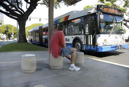 Bus stop stools, Honolulu. Image from www.honoluluadvertiser.com