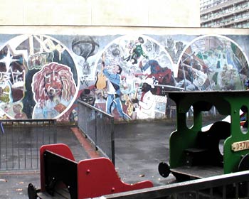 A playground somewhere near the Barbican, London. Note the sinister 'D37IL' nameplate on the engine