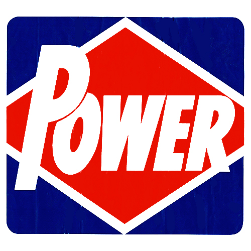 Power 1980s logo - red diamond with blue background, white text