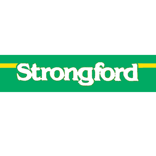 Strongford logo - white text on green background with yellow stripe