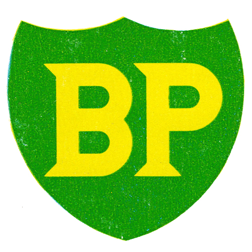 1960s-1980s BP logo, yellow text, green shield