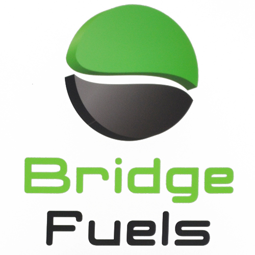 Bridge Fuels logo - green and grey/black split circle (Pepsi-like) with green and black text