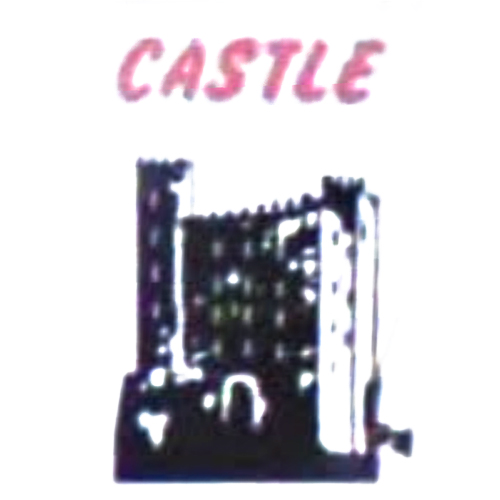 Castle logo - black outline of Hedingham Castle with red text