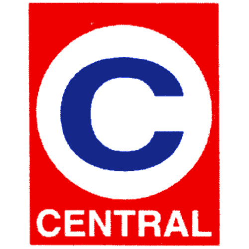 Central logo - red background with blue C on a white circle