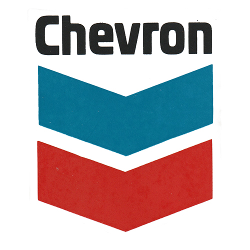 Chevron - black text with red and blue chevrons underneath