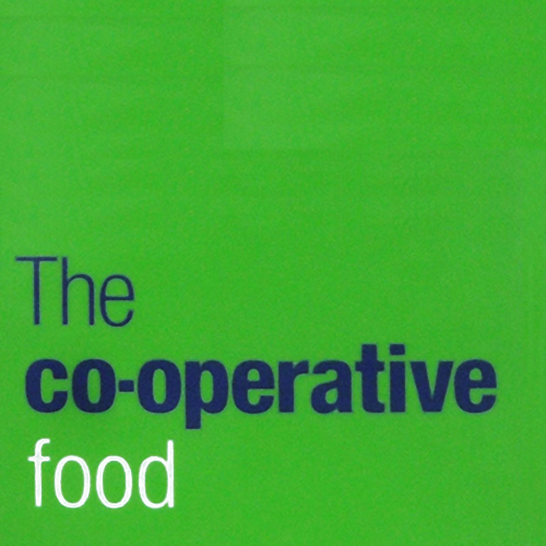 The Co-operstive Food logo with blue and white text and green background