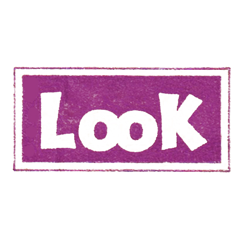 Look logo - purple rectangle with white text, two 'o's joined together