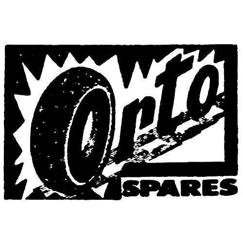 Orto Spares logo - tyre O with rto on angled 'track'