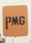 PMG logo with black text on orange background