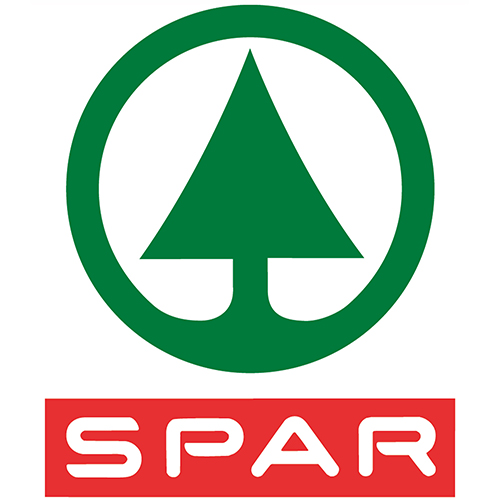 Spar logo, with green tree design and red rectangle with white text