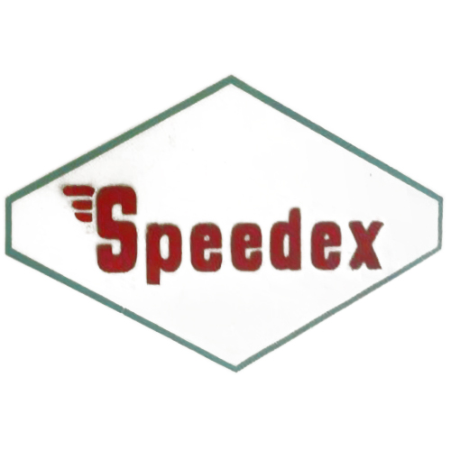 Speedex logo - green hexagon outline with red text with wing on S