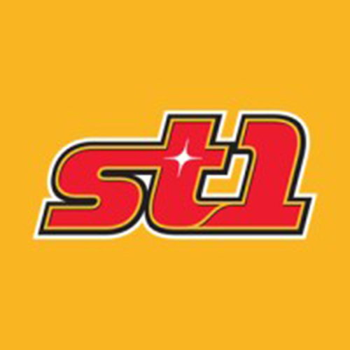 ST1 logo - red text with white star, on yellow background