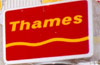 1970s Thames logo - yellow river wiggle on red background