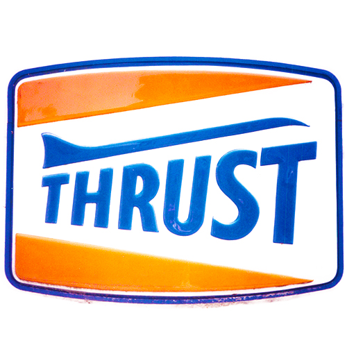 1960s/70s Thrust logo — blue Concorde outline with orange panels