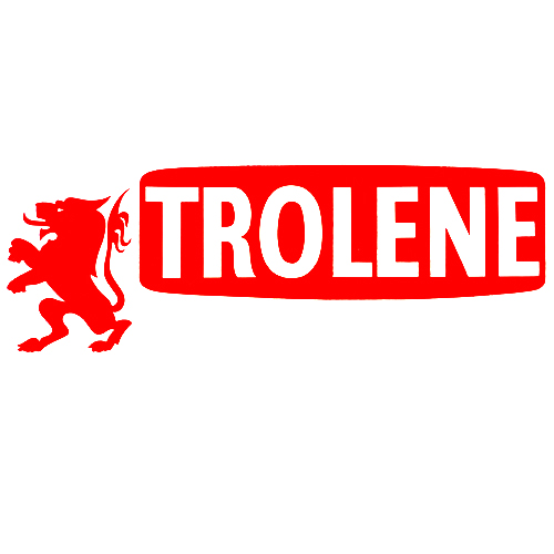 Trolene logo - red lion rampant with red lozenge, white text