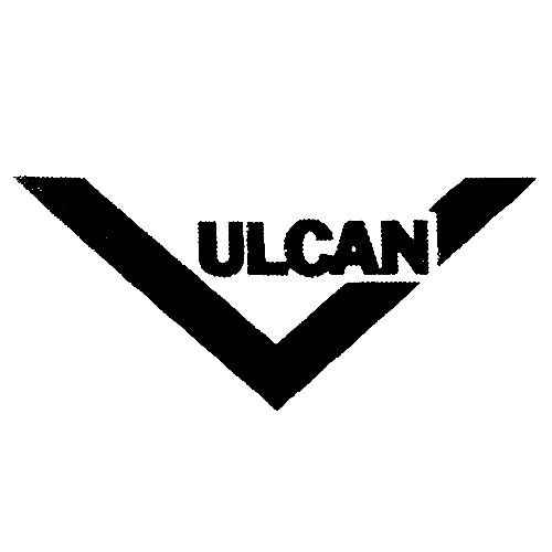 Vulcan logo - V with Ulcan written across it. Presented in black and white (original colours unknown)