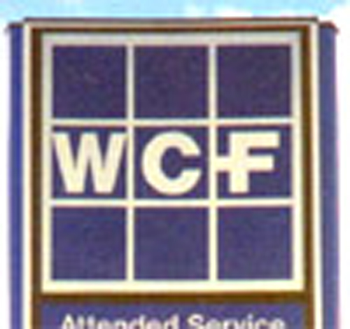 WCF logo - white grid on blue background