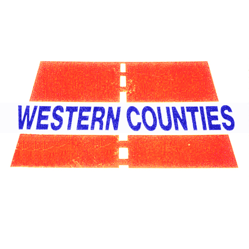 Western Counties logo - red road with blue text