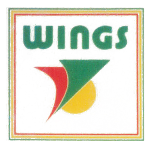 Wings logo - green text with green, red, and yellow "wing" logo