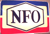 NFO logo, black and white hexagon on red and blue frame