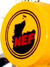 NEF logo, black outline of northern Scotland on yellow background