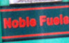 Noble Fuels logo, red text on green background