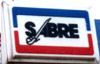 Sabre logo - red and blue frame with black sabre as part of letter A in SABRE lettering