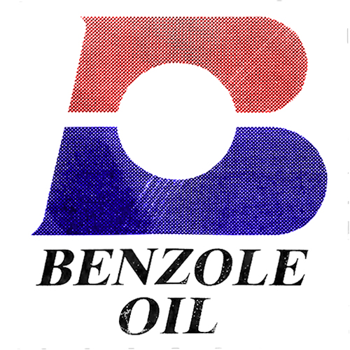 Benzole Oil logo - B with red upper and blue lower sections, white circle in centre